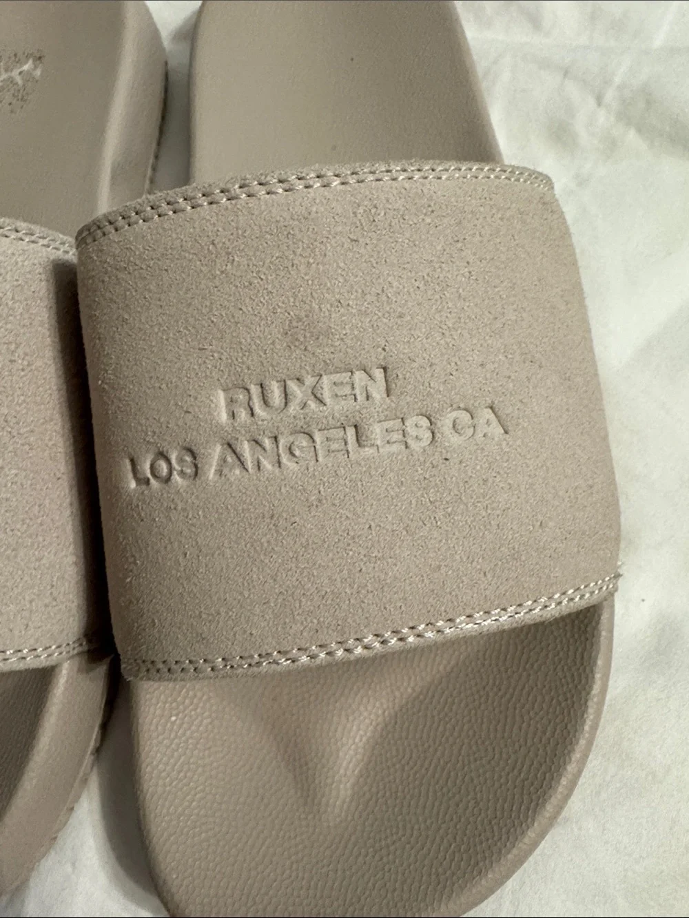 RUXEN Embossed Slide Sandals in Taupe